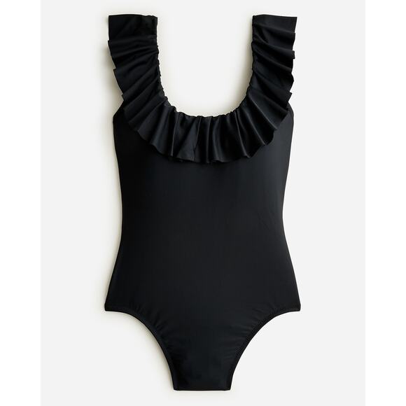 NWT J. Crew Black Ruffle Scoop Back One-Piece Swim Bathing Suit Women's Size 24 - Picture 1 of 7